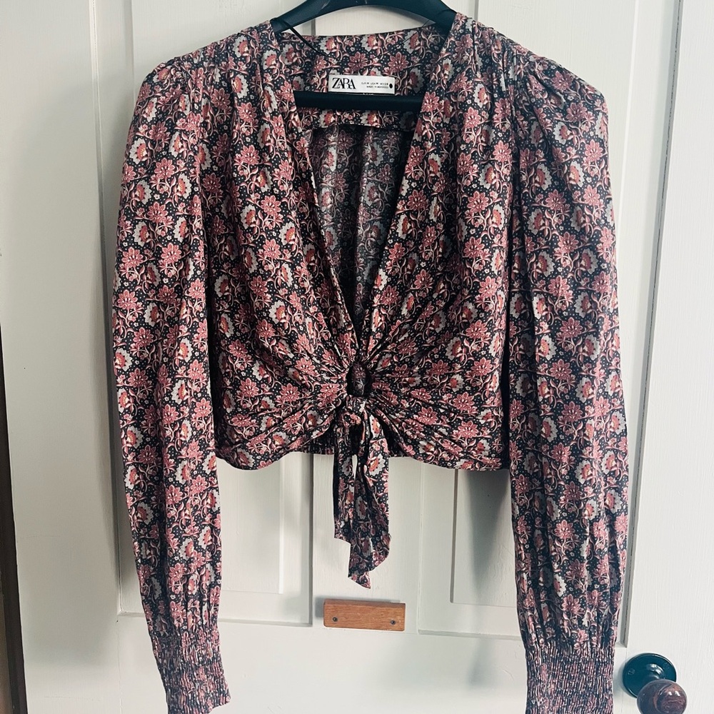 Zara Women's Floral Blouse - Pink and Black